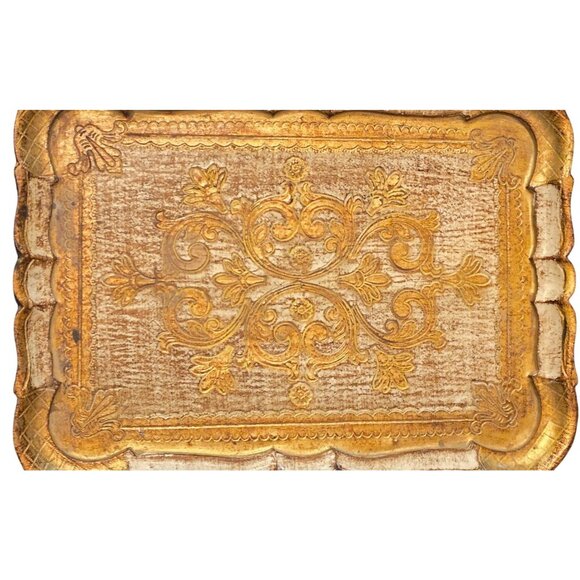 Vintage Florentine Tray Gold Gilded Italian Wooden Ornate 15.5x10.5" Rectangular - Picture 10 of 11